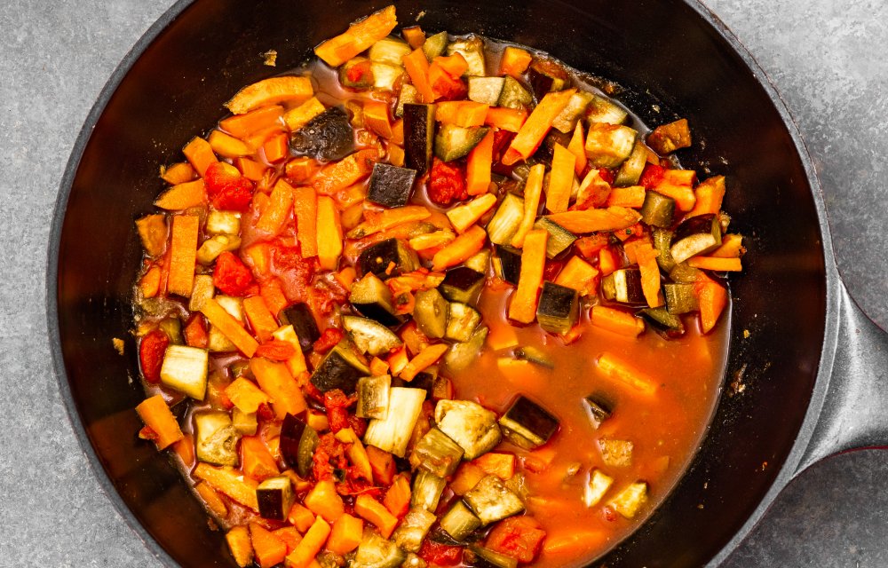 Stoofpot met linzen en zoete aardappel