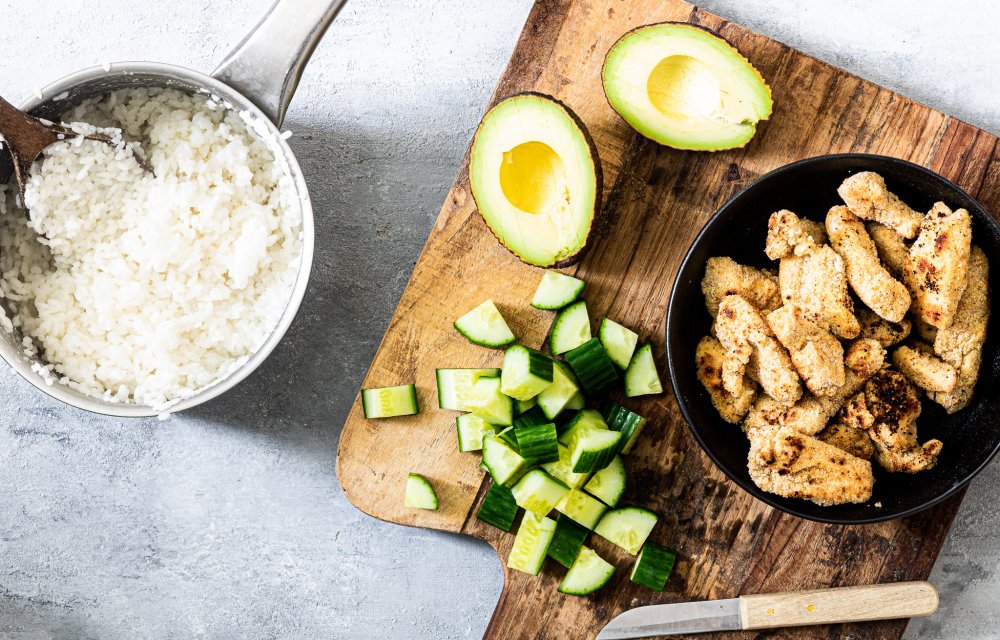 Sushibowl met krokante kip