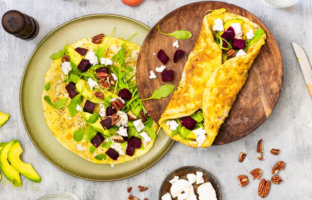 Eiwraps met biet en geitenkaas