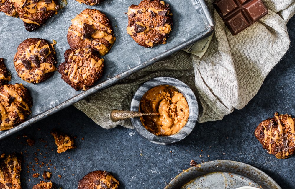 Gezonde koekjes met pindakaas en chocola