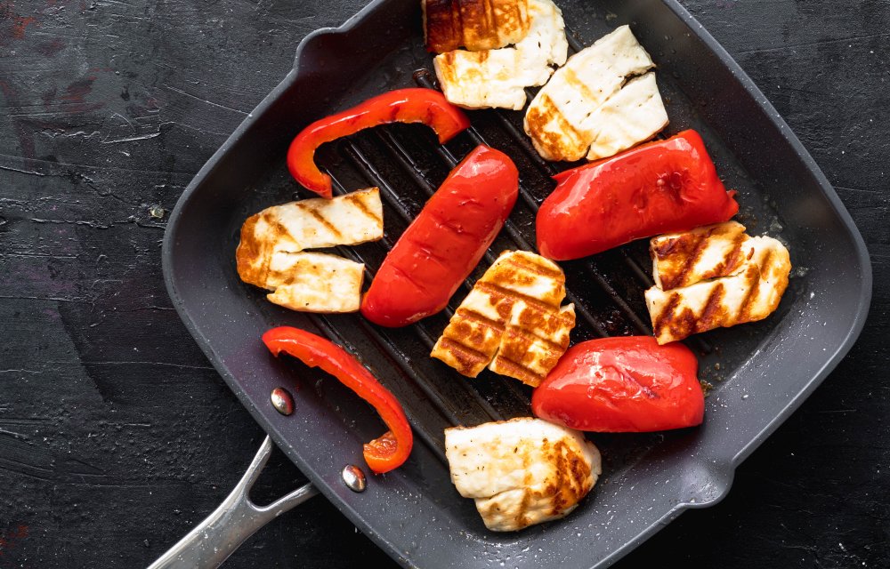 Halloumiburger gegrilde paprika & halloumi