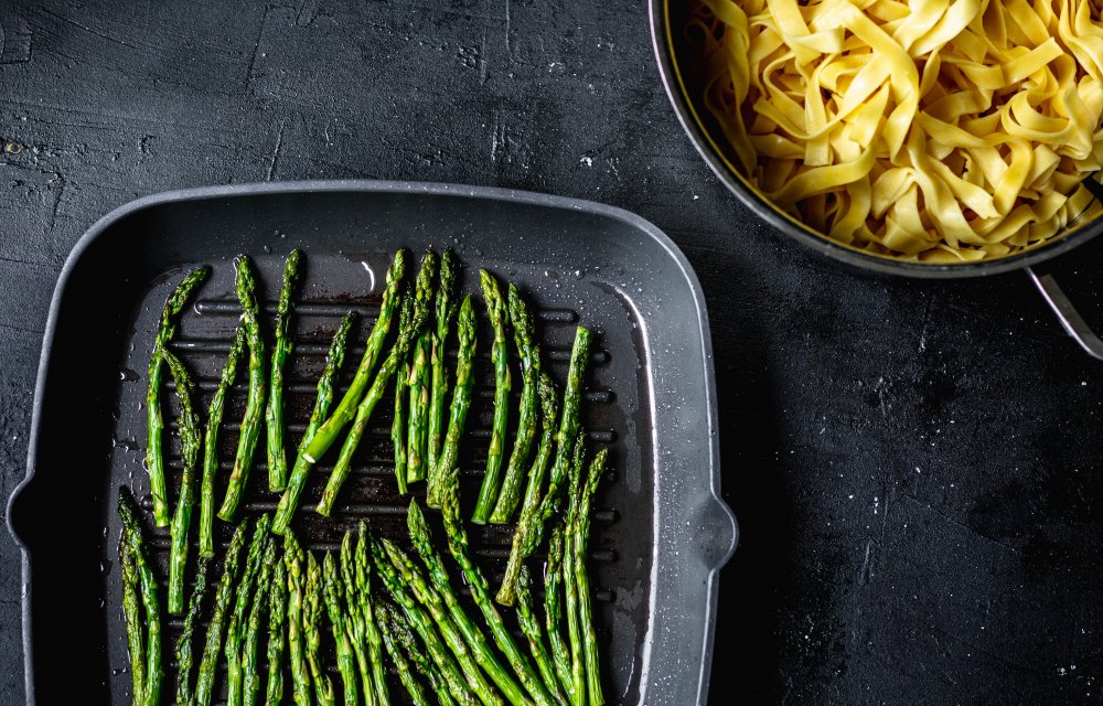 Romige pasta met groene asperges