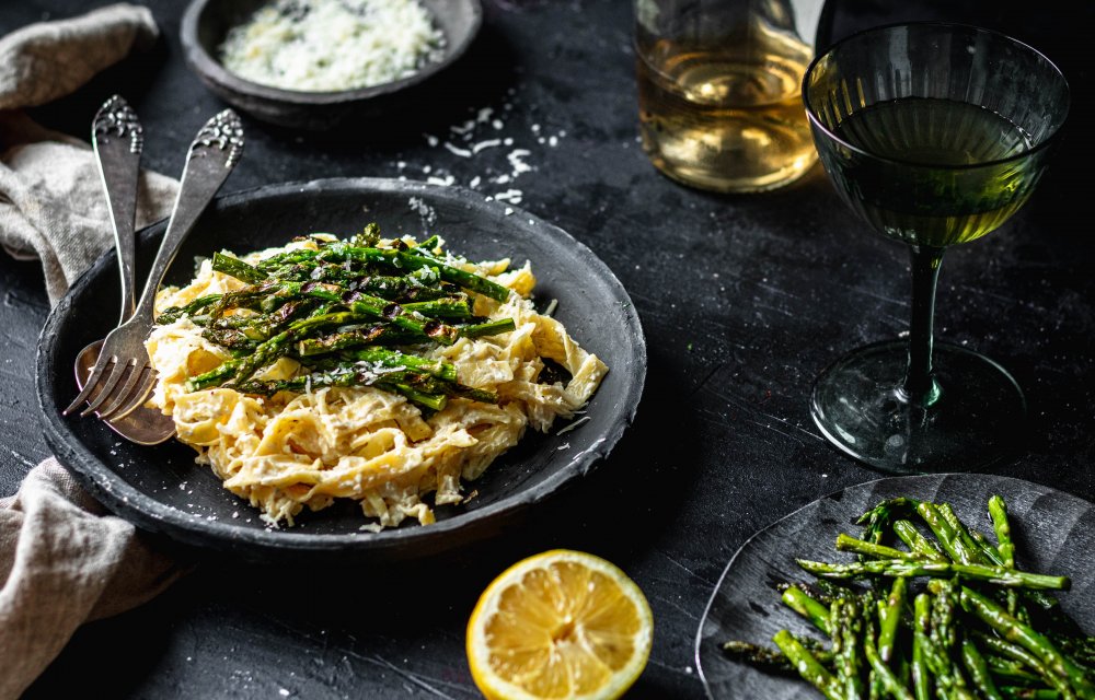 Romige pasta met groene asperges