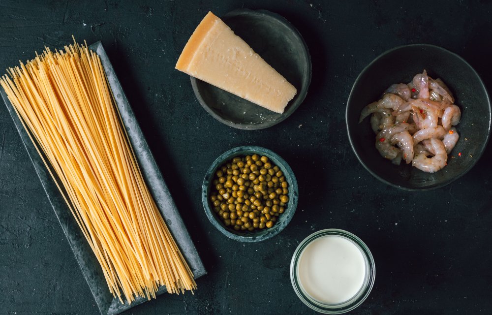 Spaghetti met romige knoflookgarnalen