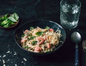 Spaghetti met romige knoflookgarnalen
