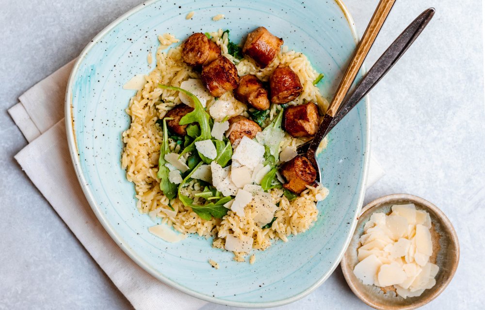 Orzo met kippenworst