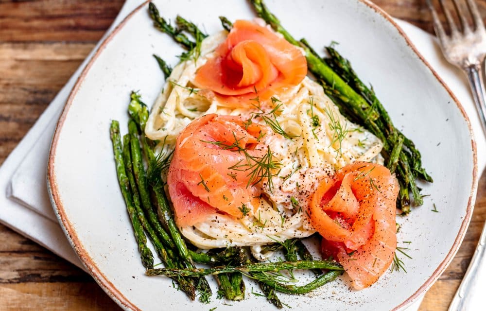 Romige linguine met gerookte zalm