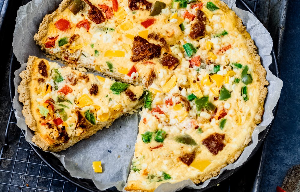 Havermoutquiche met paprika met 6 ingrediënten