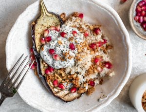 Aubergine en romige couscous met 6 ingrediënten