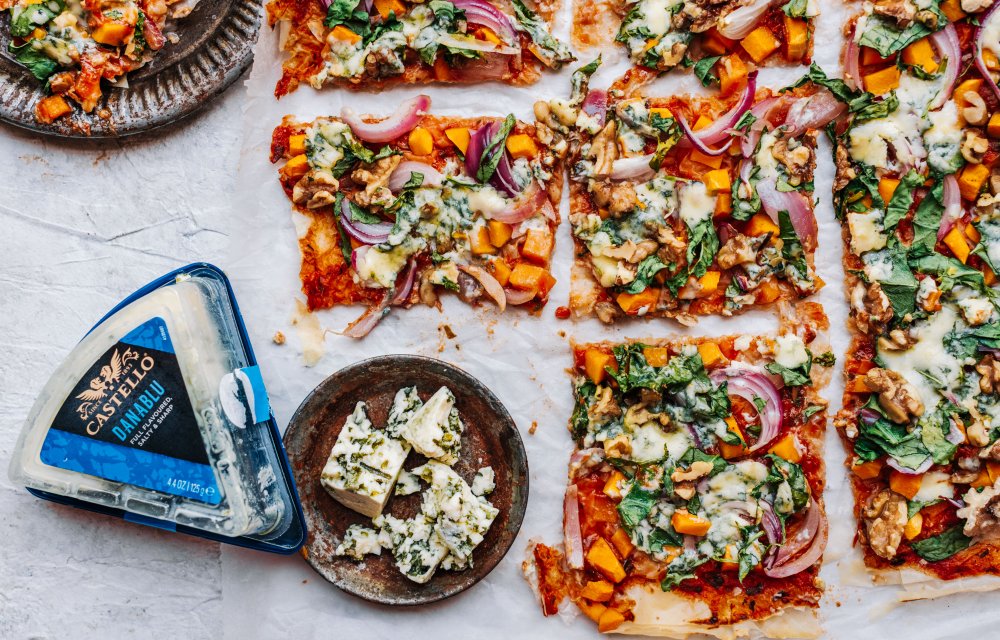 Filodeegpizza met blauwe kaas