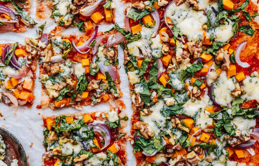 Filodeegpizza met blauwe kaas