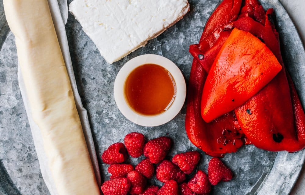 Geroosterde paprika-frambozen tarte tatin met 5 ingrediënten