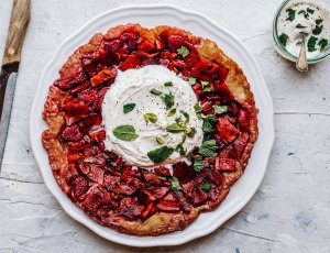 Geroosterde paprika en frambozen tarte tatin met 5 ingrediënten