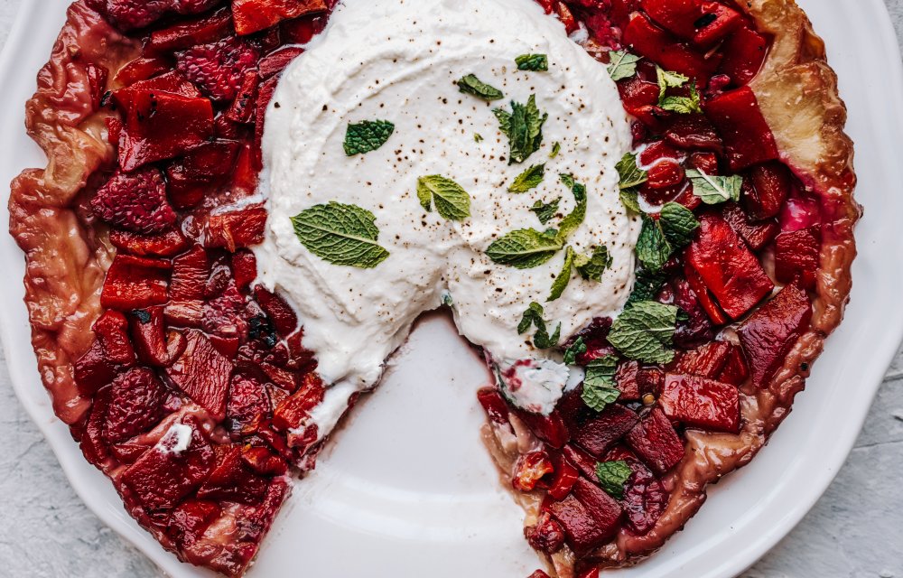 Geroosterde paprika-frambozen tarte tatin met 5 ingrediënten