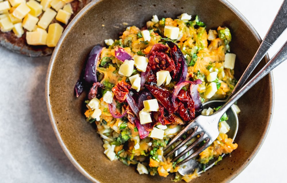 Zoete aardappel-andijviestamppot met 5 ingrediënten