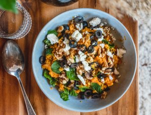 zoete aardappelstamppot met prei