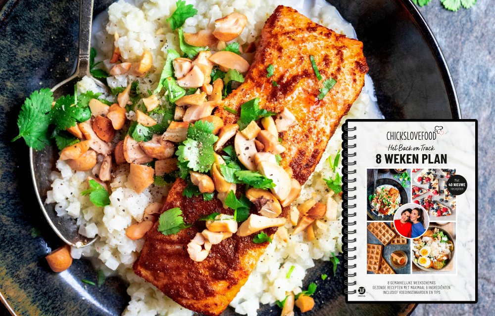 Romige bloemkoolrijst met kruidige zalm