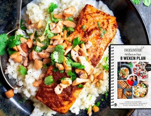 Romige bloemkoolrijst met kruidige zalm