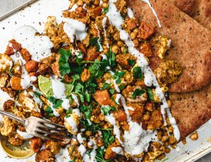 zoete aardappel curry tray bake