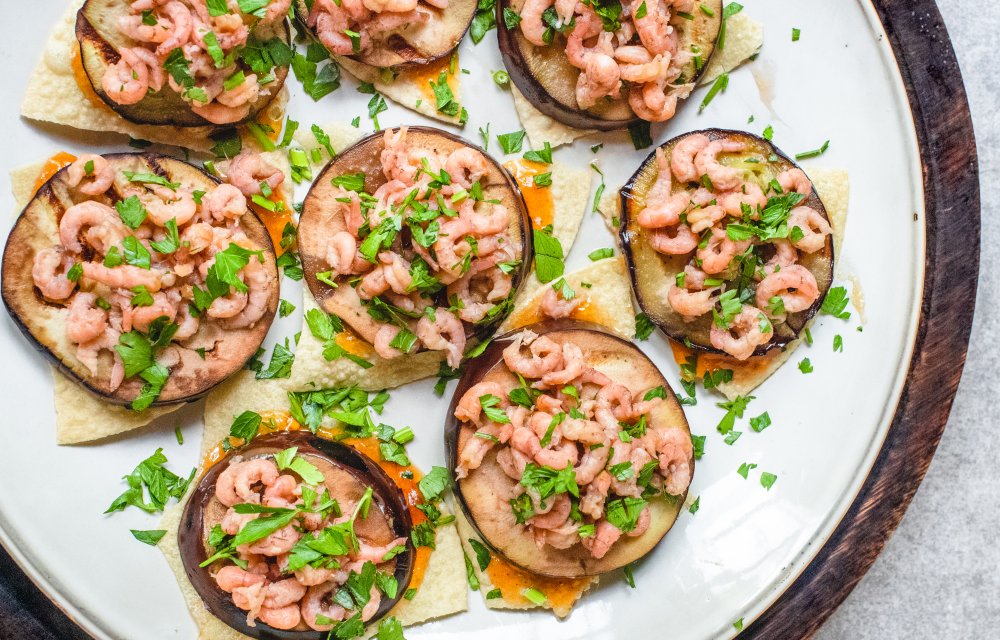 Pappadums met garnalen